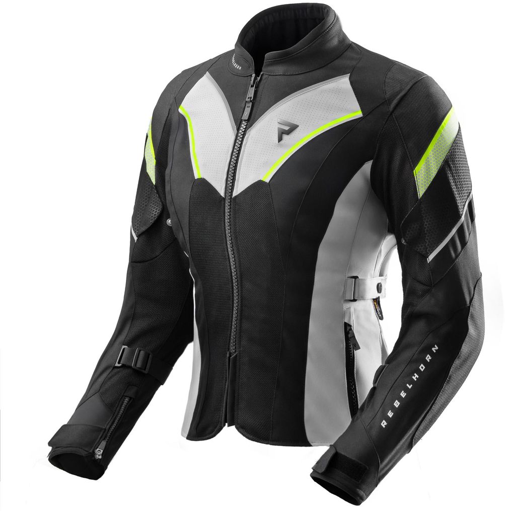 Rebelhorn Hiflow 5 wasserdichte Damen Motorrad Textil Jacke, schwarz/grau/gelb, XL