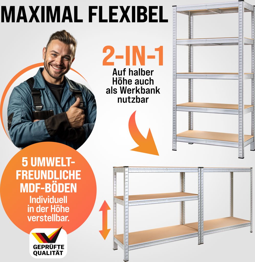 MONZANA® 2x regał do dużych obciążeń 180x90x40cm Materiał Zdjęcie produktu 5