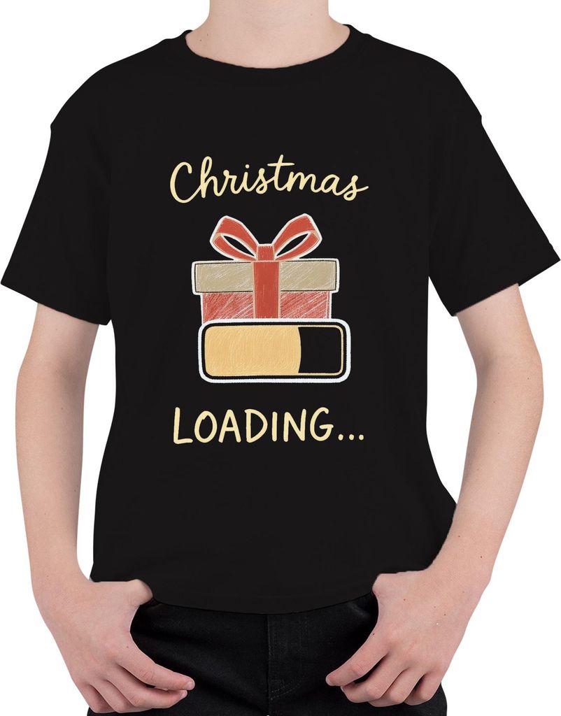 Christmas Loading Weihnachten Geschenk Ladebalken Advent Lustig Uni Kinder T-Shirt, Schwarz, 128