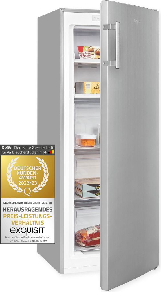 Exquisit Gefrierschrank GS231-NF-H-040C inoxlook | No Frost | Nutzinhalt: 161 L | Temperaturregelung | Alarm