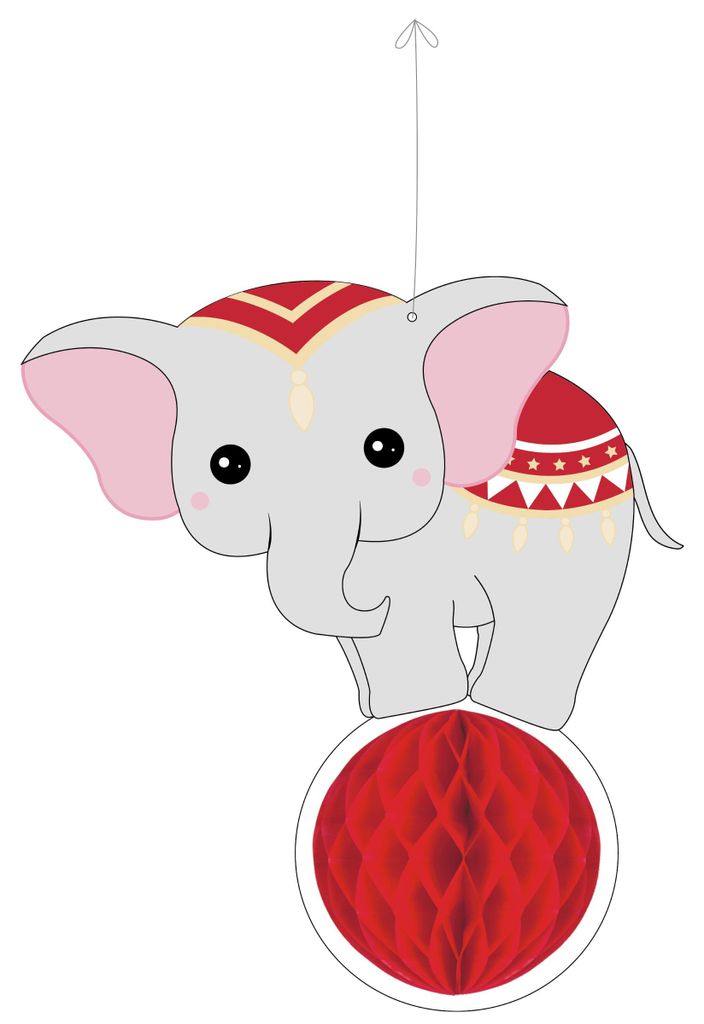 Vintage Circus Elefant Wabenpapier Hängedekoration rot 25 cm - Einheitsgröße
