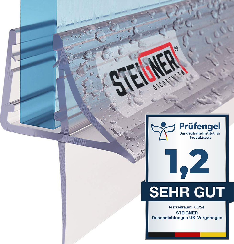 STEIGNER Duschdichtung, 30cm, Glasstärke 6/7/ 8 mm, Gerade PVC Ersatzdichtung für Dusche, UK09