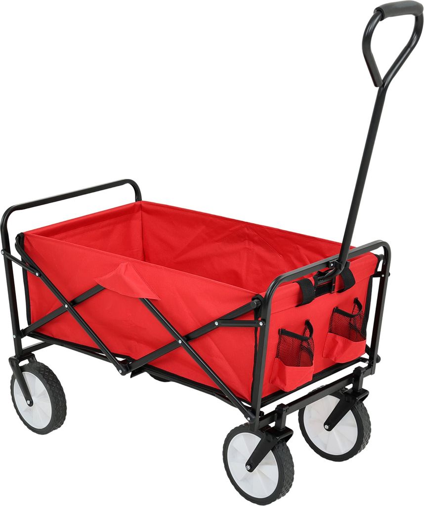 Faltbarer Bollerwagen Strandwagen mit Kunststoffrädern und 120 kg max Ladegewicht in Rot