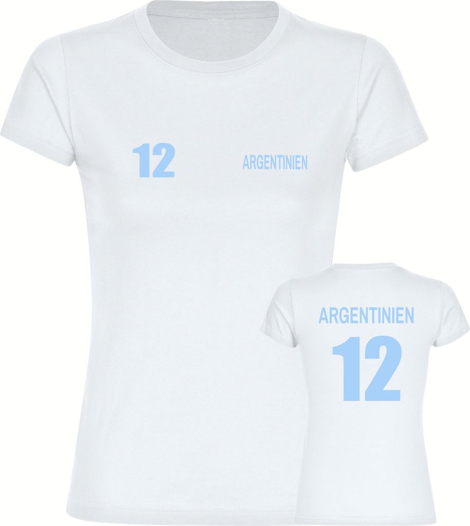 multifanshop Damen T-Shirt - Argentinien - Trikot Nummer 12, weiß, Größe XL