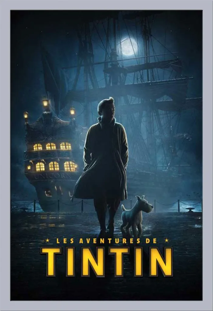 Affiche Tintin Dock Teaser French avec Cadre Argenté Shinsuke Maxi MDF