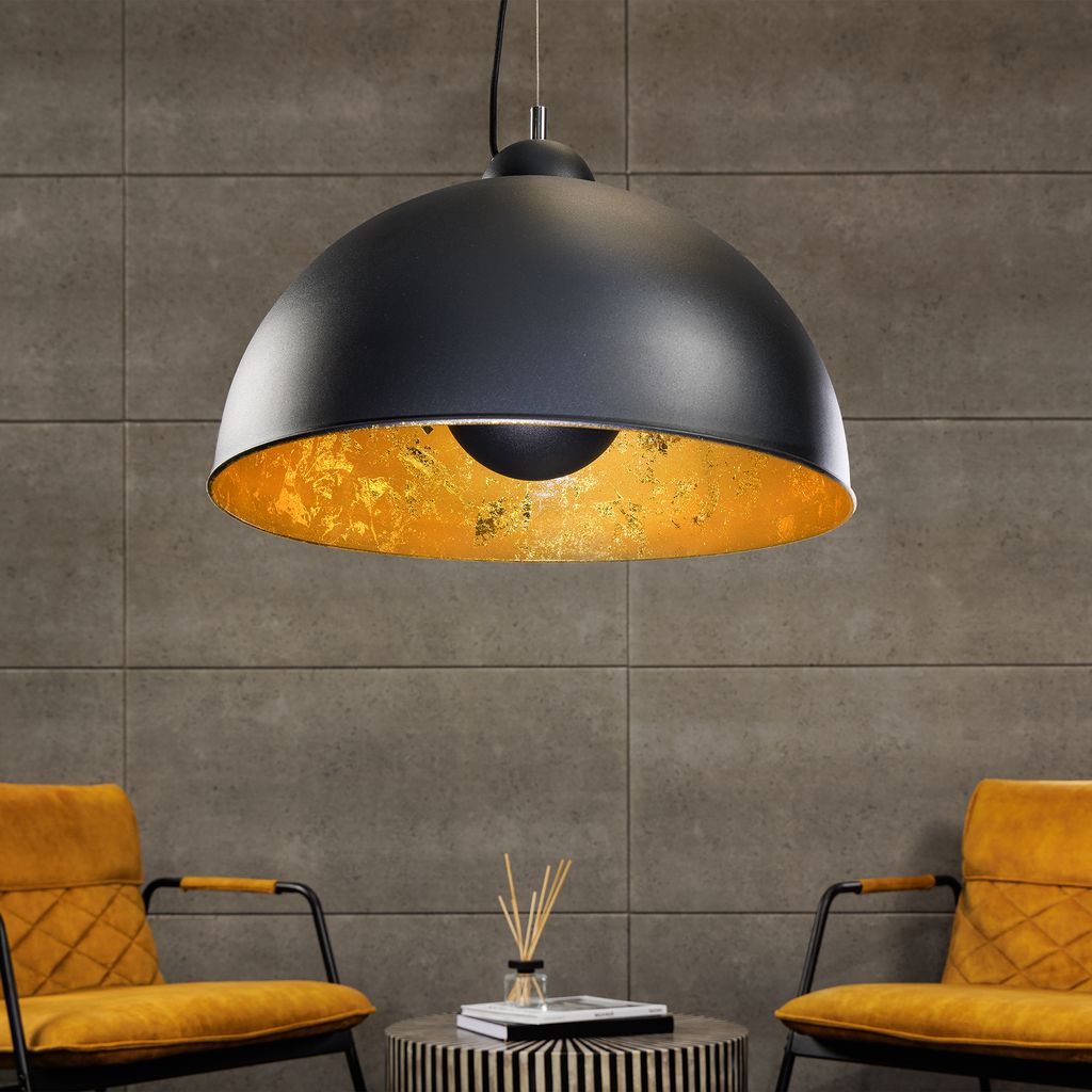 riess-ambiente Industrial Design Hängelampe STUDIO 55cm schwarz Blattgold-Optik Hängeleuchte Lampe Wohnzimmerlampe