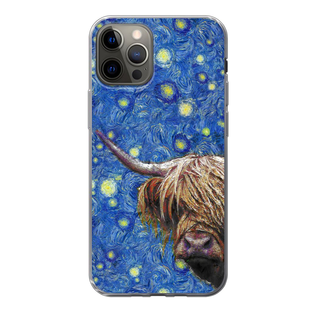 MuchoWow Handyhülle Schutzhülle Hülle für iPhone 13 Pro Sternennacht - Van Gogh - Schottischer Highlander Silikon Softcase Handy Hülle - Han...