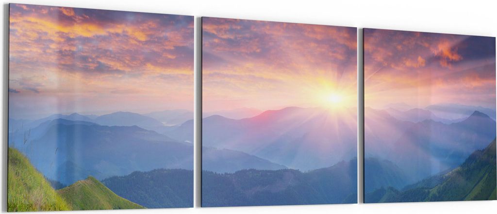 DEQORI Glasbilder Acryl 3x50x50 cm 'Wildpferde in den Bergen' Wandbilder XXL groß