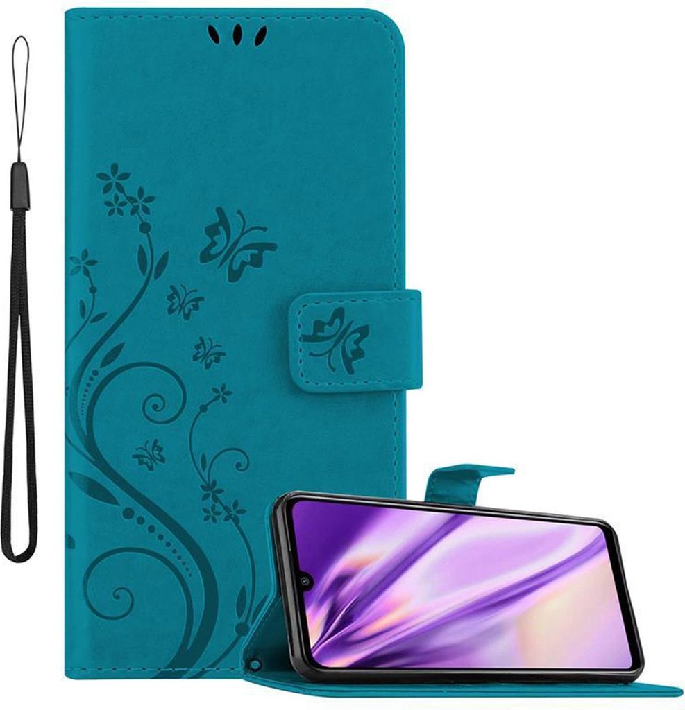 Cadorabo Hülle für Xiaomi RedMi NOTE 7 Schutz Hülle in Blau Schutzhülle Handy Hülle Etui Case Blumen Flower
