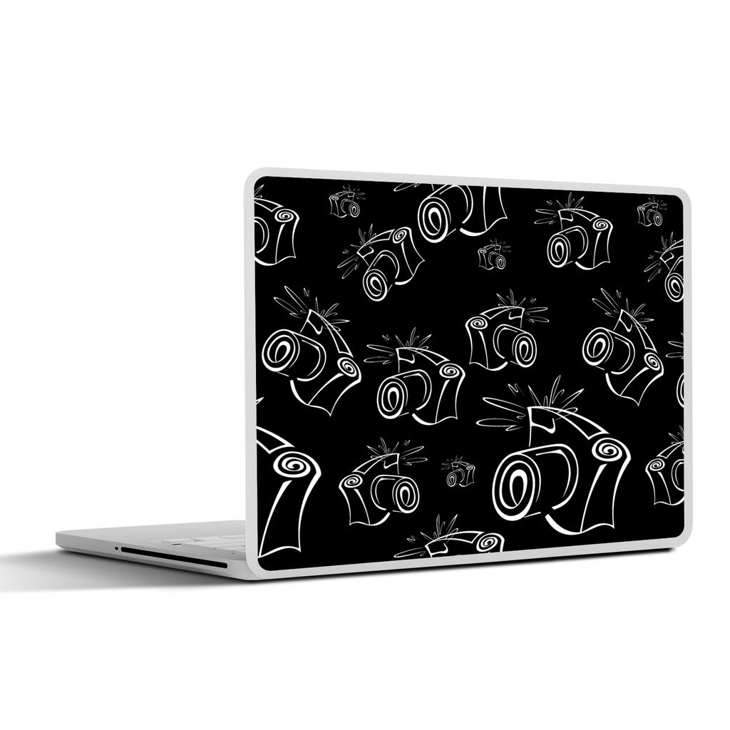 MuchoWow Laptop Aufkleber Sticker Cover Kamera - Muster - Schwarz und Weiß 30x21 cm - Sticker für Laptop - Selbstklebend