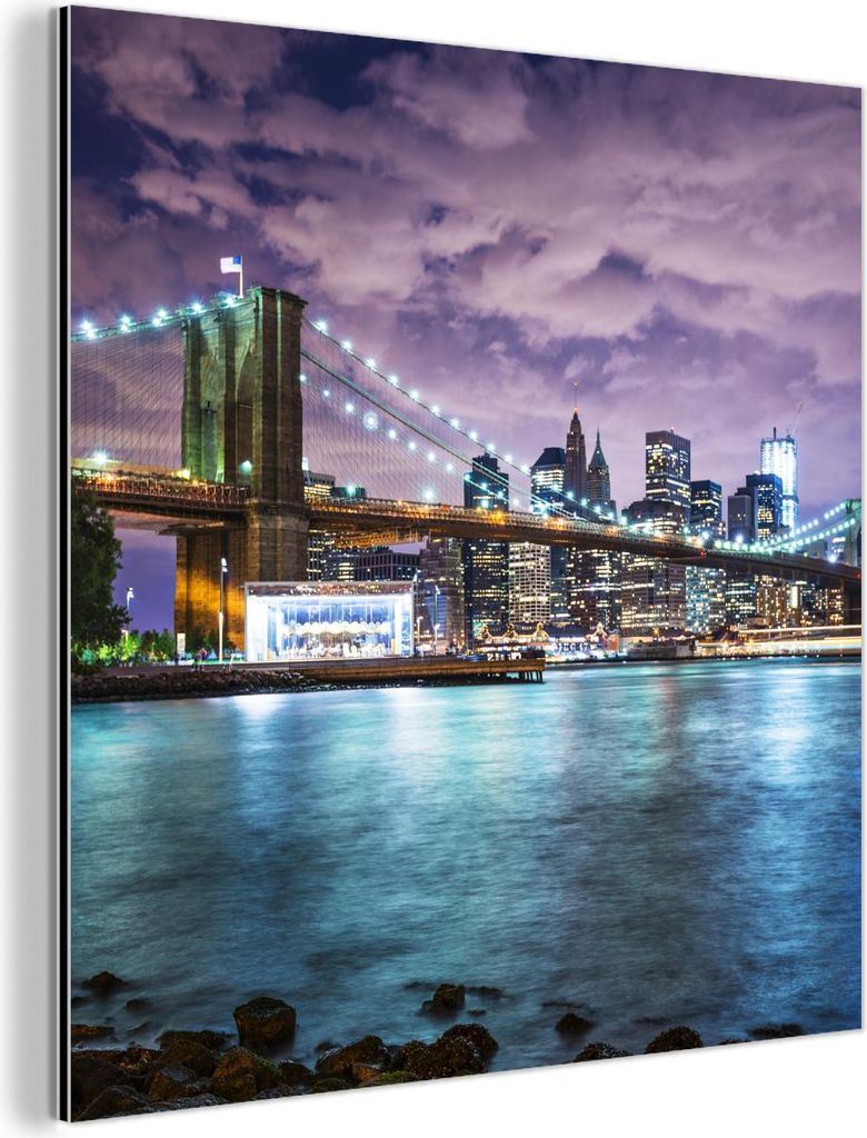 MuchoWow Wanddekoration Metall Metallbild Wandkunst 90x90 cm New York - Skyline - Stadt - Farben MuchoWow Aluminium Gemälde - Dekoration - Industr...