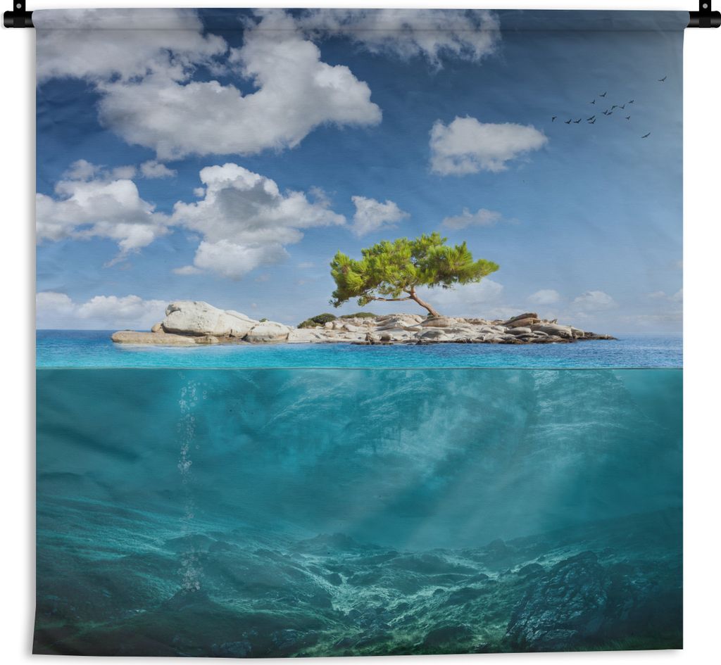 MuchoWow Wandteppich Wandbehang Meer - Baum - Insel 120x120 cm Tapisserie Dekoration Wandtuch - Modern - Baumwollgewebe