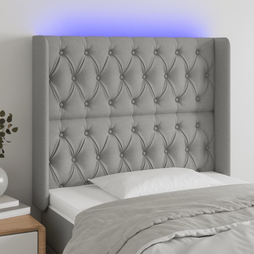 The Living Store LED Kopfteil Hellgrau 93x16x118/128 cm Stoff