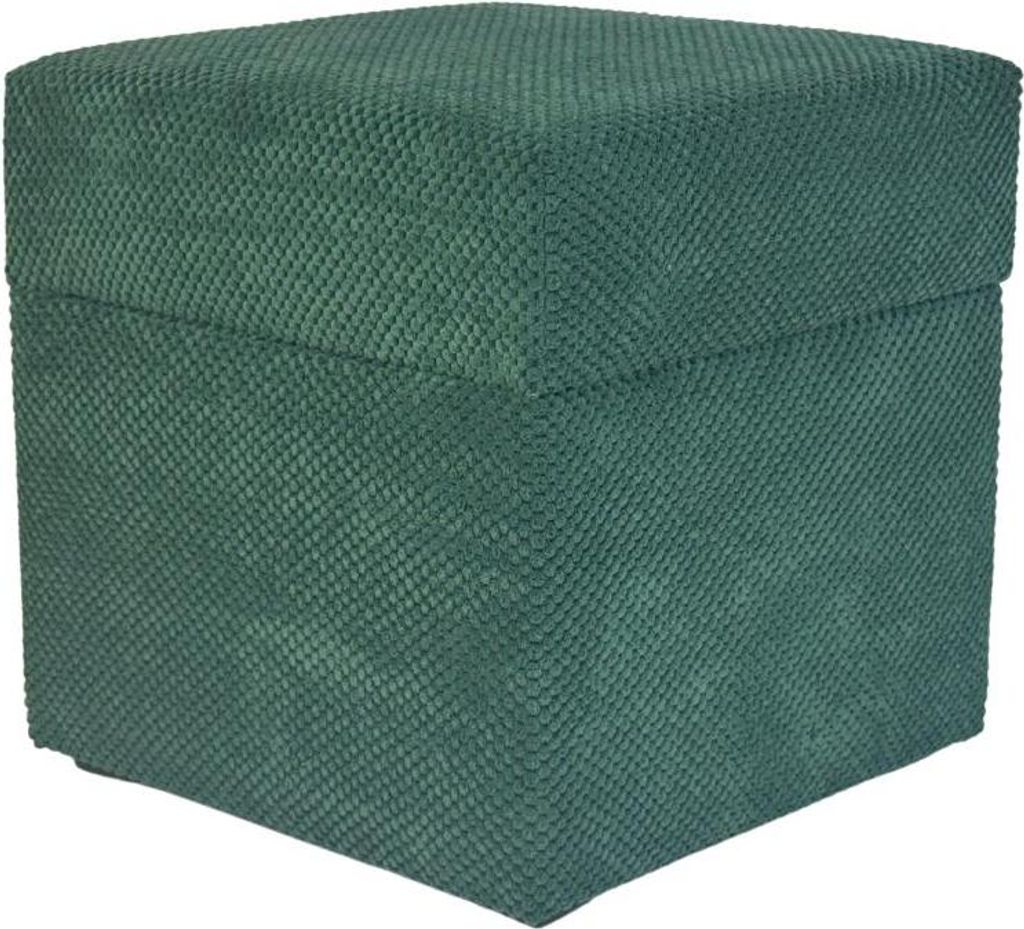 Samt-Hocker ZEFIR DOT 40x40 cm quadratisch mit Stauraum – aufklappbarer Polsterhocker fürs Wohnzimmer – Flaschengrün