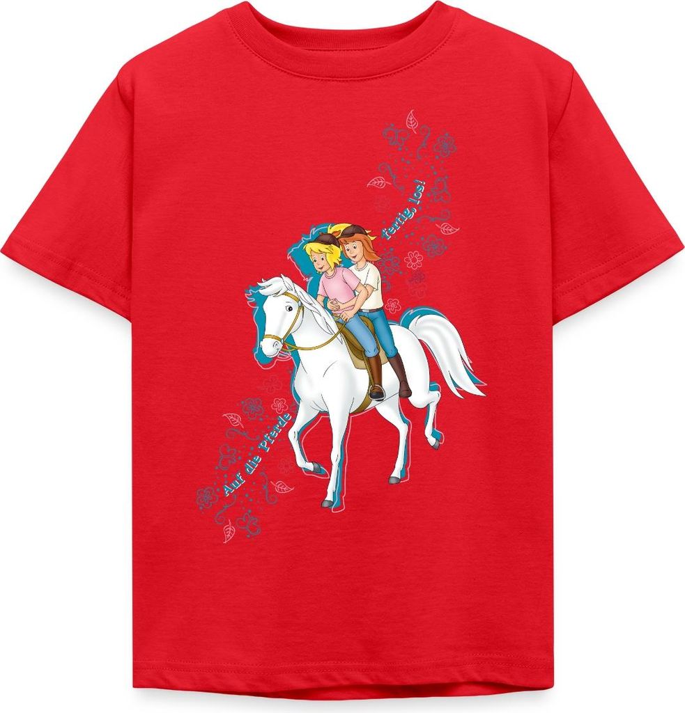 Spreadshirt Bibi Und Tina Auf Die Pferde Fertig Los Kinder T-Shirt, 98/104 (3-4 Jahre), Rot