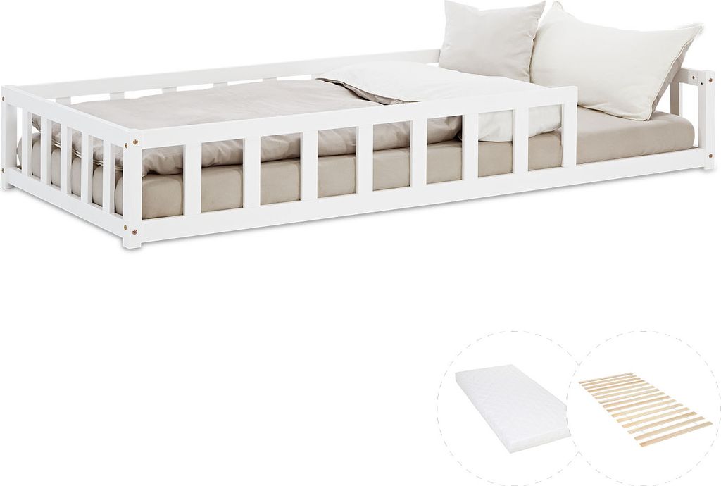 Homestyle4u Kinderbett 90x200 mit Rausfallschutz Weiß Produktbild 
