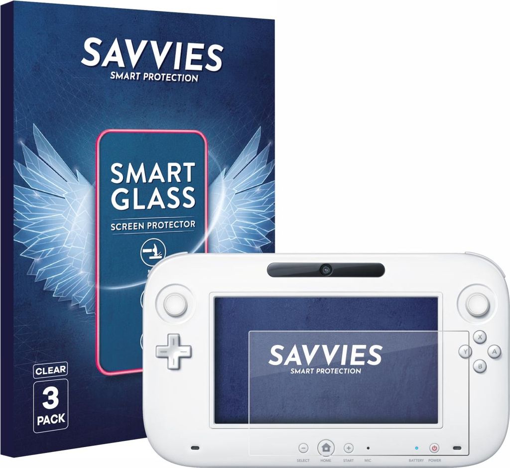 3x Savvies Schutzglas Folie für Nintendo Wii U GamePad (Controller) 9H Panzer Schutzfolie Glas Displayschutz klar transparent