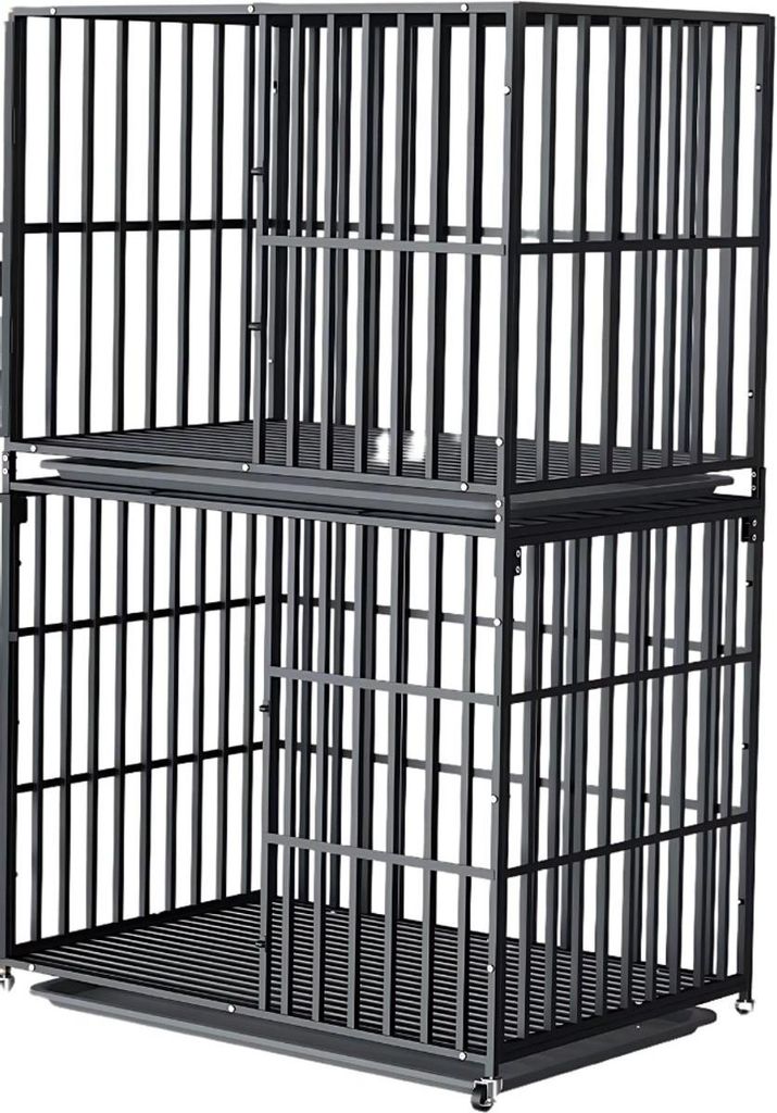 Doppelte Hundehütte Rex – Hundekäfig – Möbelbench Beistelltisch – Stahl-Hundekäfig & Walnuss – Innenkäfig – 145 cm Hoch – 95 cm Breit