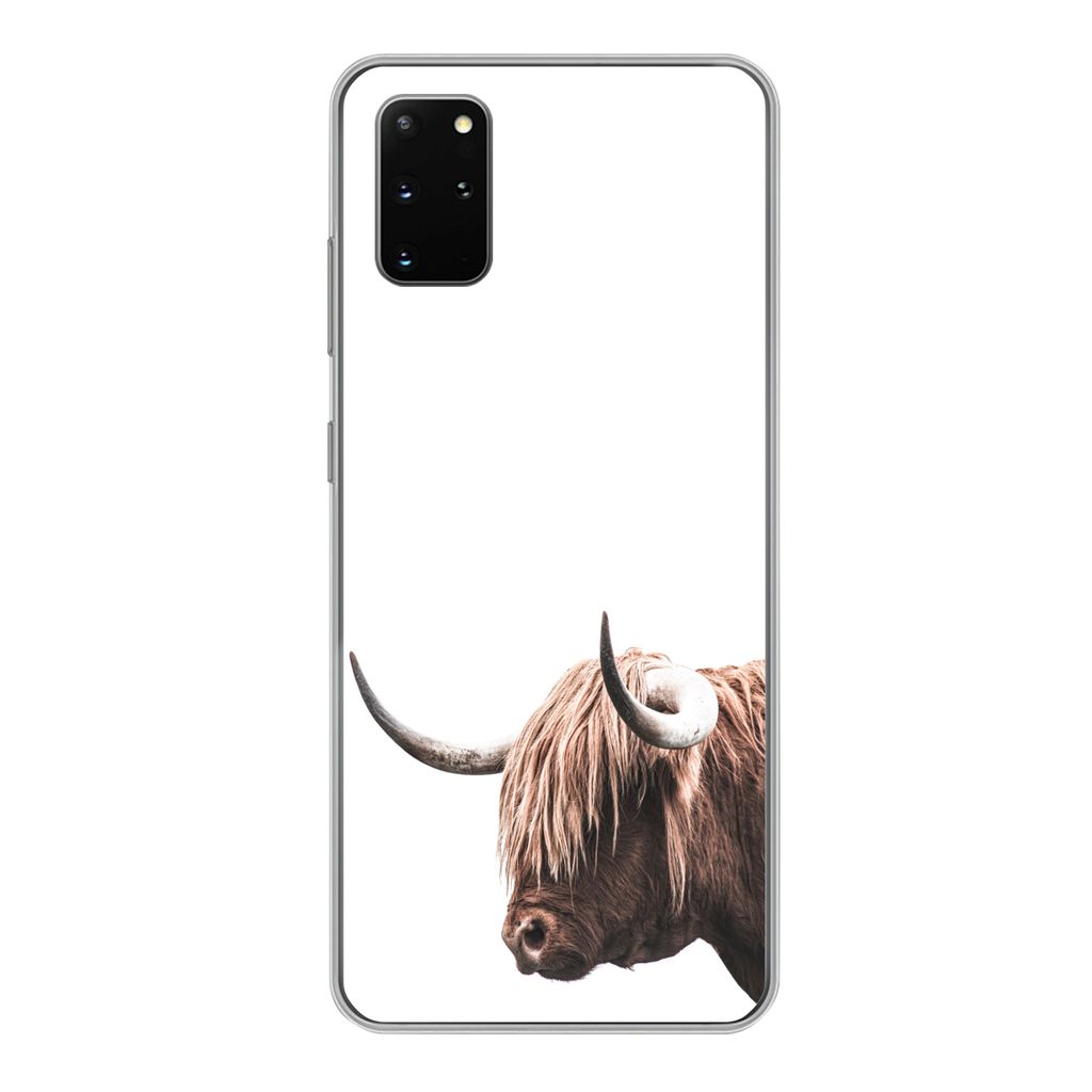 MuchoWow Handyhülle Schutzhülle Hülle für Samsung Galaxy S20 Plus Schottischer Highlander - Kopf - Weiß Silikon Softcase Handy Hülle - Hart...