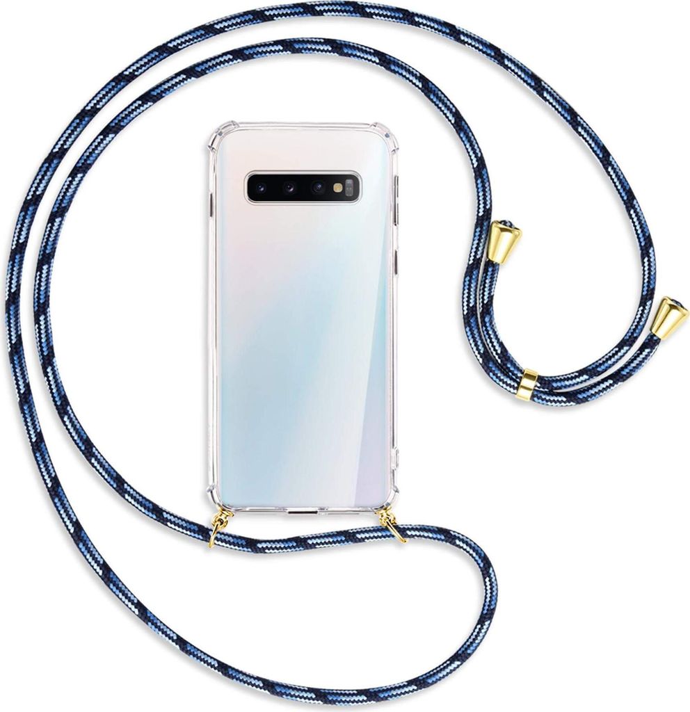 Handykette Backcover-Schutzhülle mit Band (Metall goldfarben) für Samsung Galaxy S10 - Blautöne