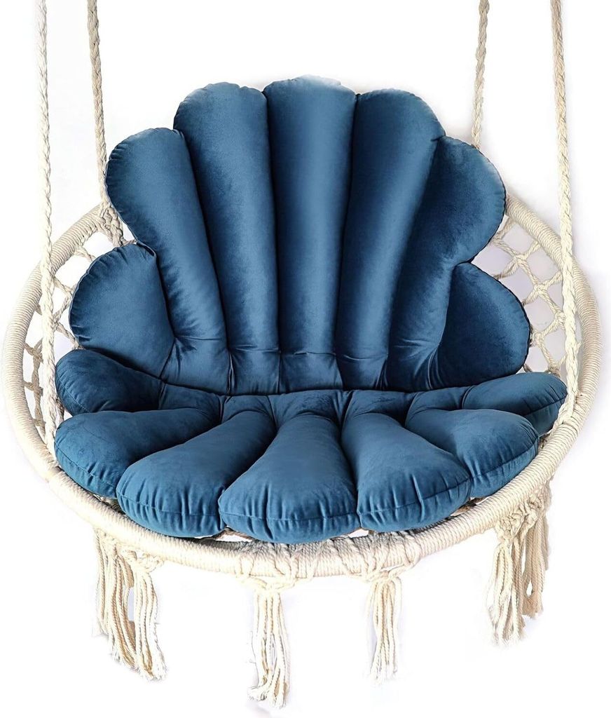 Love Gifts Hängesessel Kissen in Muschelform 2 Stück + 1 kleines Kissen in Herzform, passend auch für einen Hängekorb, Farbe Dunkelblau