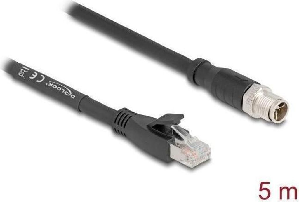 Delock - Netzwerkkabel - 8 pin M12-X (M) zu RJ-45 (M) - 5,0m - 6,8 mm - S/FTP - CAT 5e - flexibel, X-kodiert - Schwarz