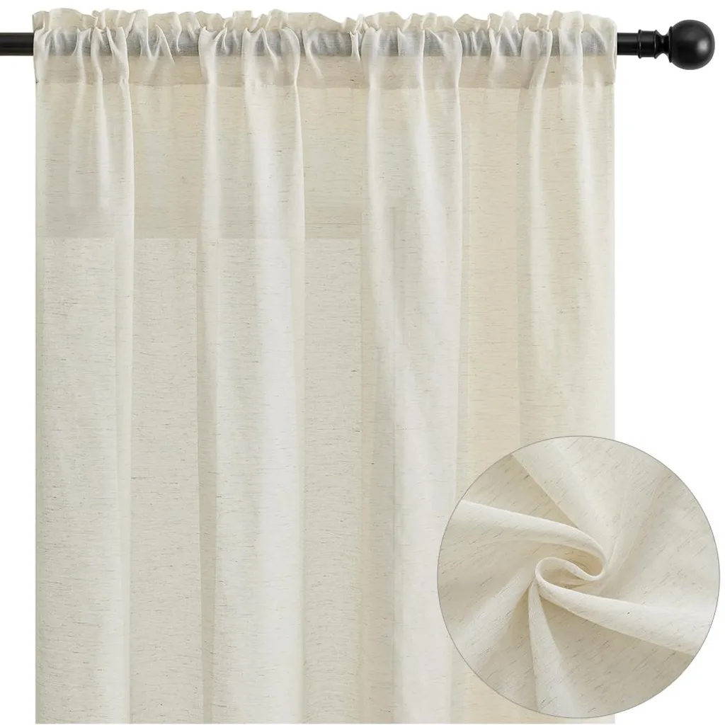 Paire de Voilages Aspect Lin Beige 145x245 Rideaux Semi-Transparents