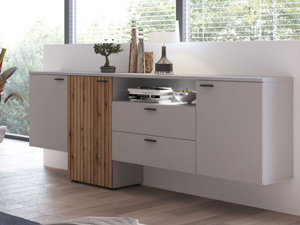 Sideboard Kommode Vero 205x40x91cm grau Evoke Eiche MDF