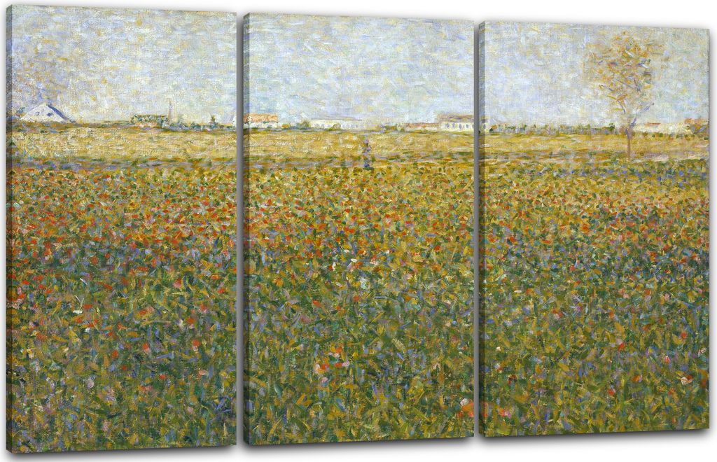 Leinwandbild 3-teilig (120x80cm): Georges Seurat - La Luzerne Saint Denis, echter Holz-Keilrahmen inkl. Aufhänger, handgefertigt in Deutschland