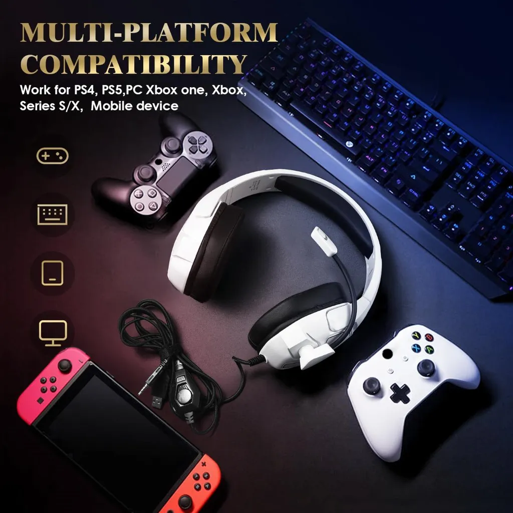 Micro-casque gamer blanc RGB filaire compatible avec PS5 Xbox et Switch - 7