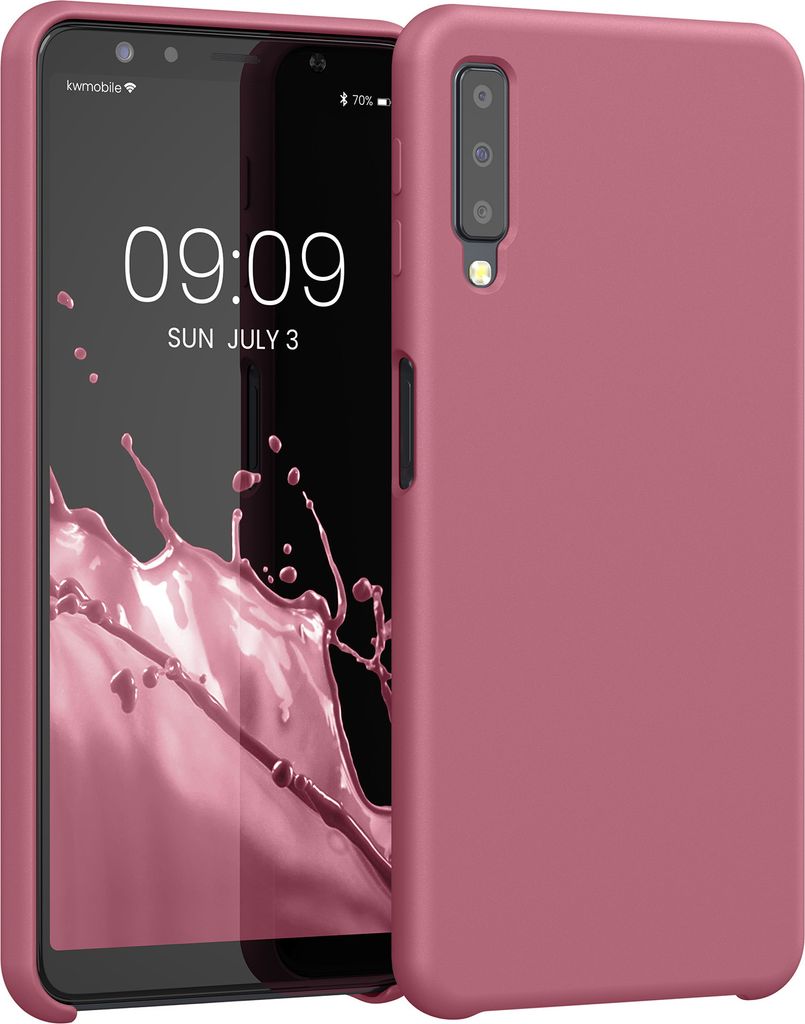 kwmobile Hülle kompatibel mit Samsung Galaxy A7 (2018) Hülle - Silikon Handy Case - Handyhülle weiche Oberfläche - kabelloses Laden - Dark Rose