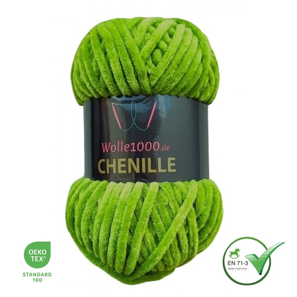 Wolle1000 Chenille - 69 GRÜN - 100g - weiches Chenille Garn Produktbild 