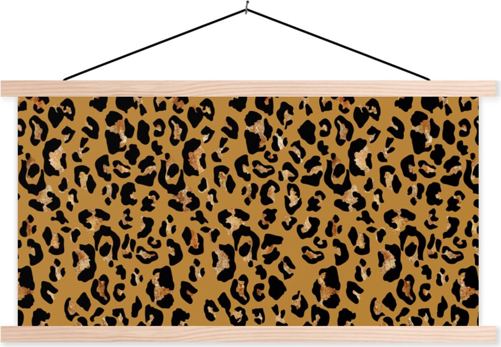 MuchoWow Textilposter Tierdruck - Panther - Gelb - Muster 120x60 cm mit holzfarbenen Rahmen - Klemmleiste