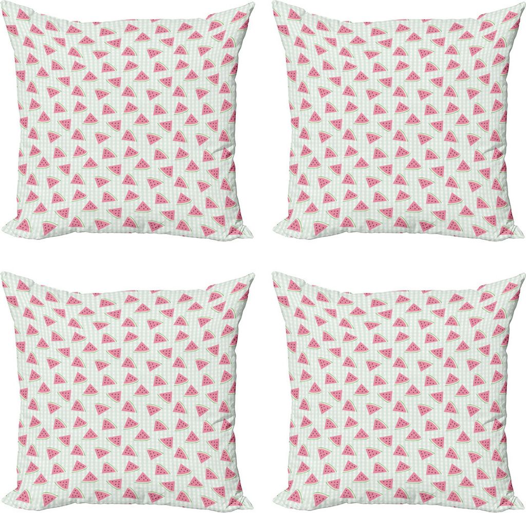 ABAKUHAUS Wassermelone Kissenbezug Set (4 Stück), Frucht-Scheiben Checkered, Moderner Doppelseitiger Digitaldruck, 40 cm x 40 cm, Rosa Pale Sage G...