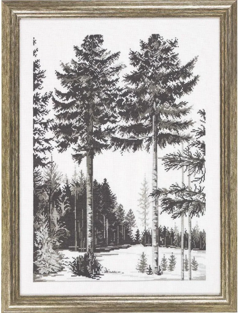 Kit Broderie Toile Aida Permin - Arbres Graphiques à Compter 33x45 cm