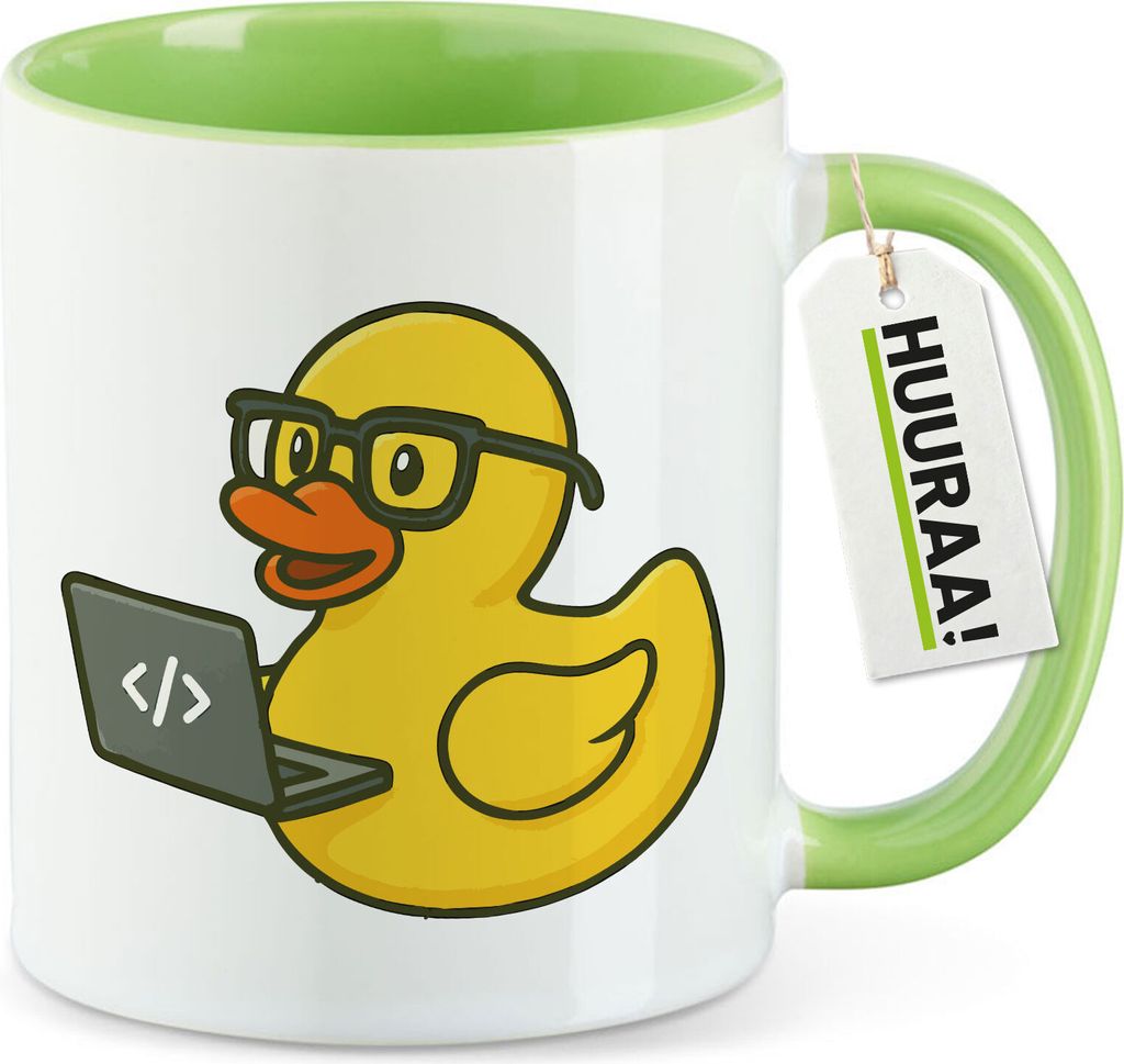 Huuraa Kaffeetasse Quietscheente Softwareentwicklung Comic Gummiente 330ml Grün Keramik Kaffeebecher Geschenkidee