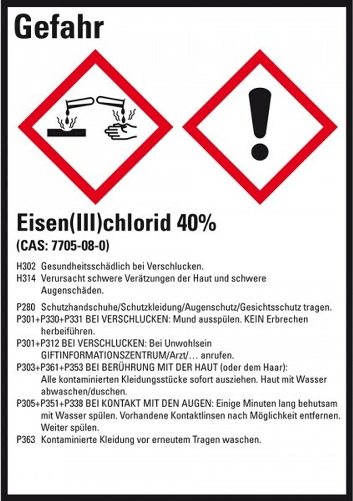 Dreifke Aufkleber I GHS-Etikett Eisen(III)chlorid 40%, GefStoffV/GHS/CLP, Fo...