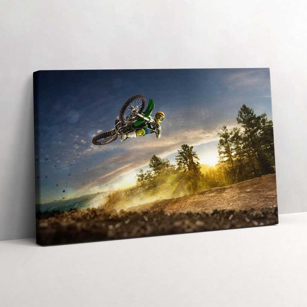 Motocross und der Wald – Leinwandbild Wandbild – 60x40 cm – Leinwandbilder – Wandbilder – Schlafzimmer – Flur