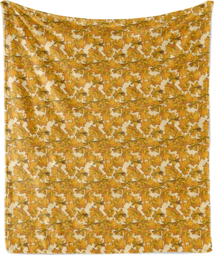 Coperta ABAKUHAUS Pile Flanella Arancione Senape 175x230cm | Plaid Fiori