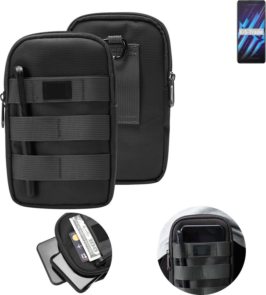 K-S-Trade Holster Gürtel Tasche kompatibel mit nubia Red Magic 6R Handy Tasche Schutz Hülle dunkel-grau viele Fächer, 1x