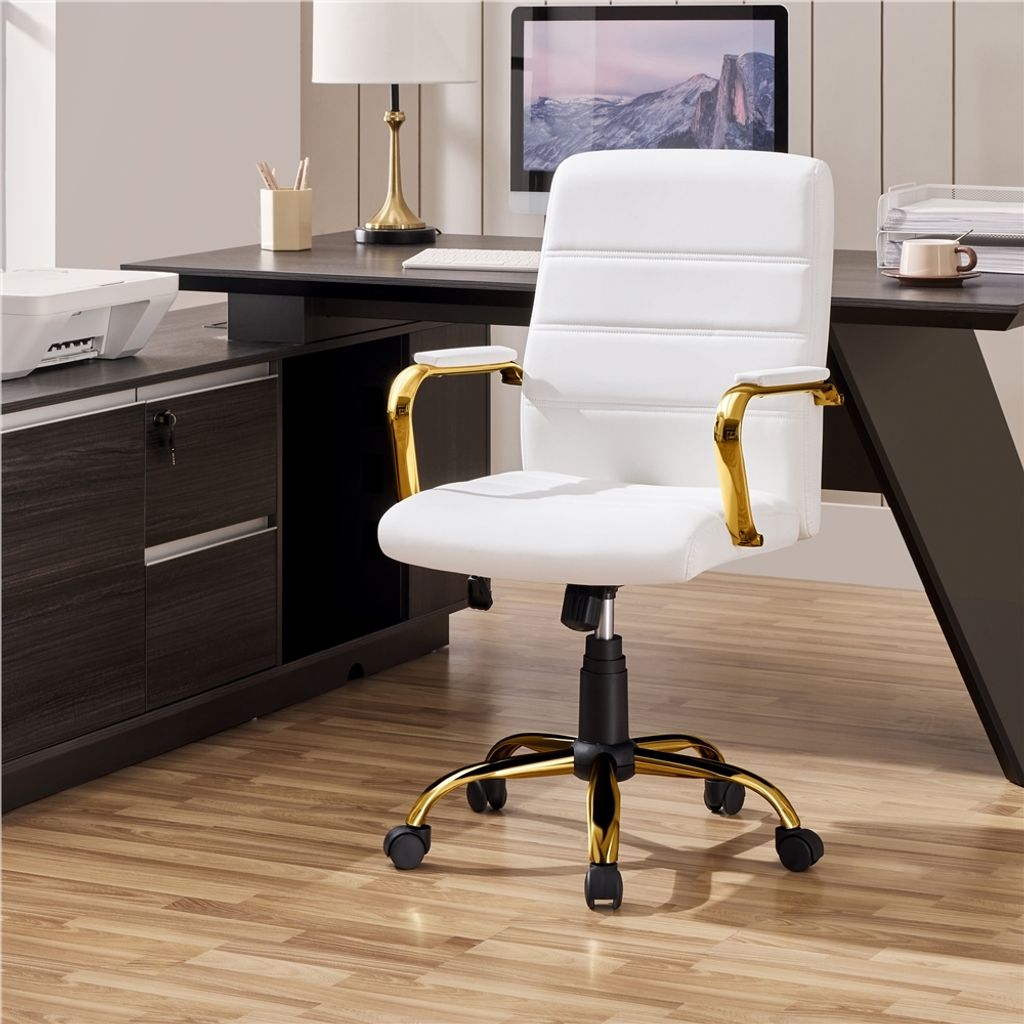Yaheetech Bürostuhl ergonomischer Schreibtischstuhl, Drehstuhl mit Rollen, Bürohocker mit Armlehnen, Arbeitsstuhl mit Rückenlehne, Chefsessel Be...