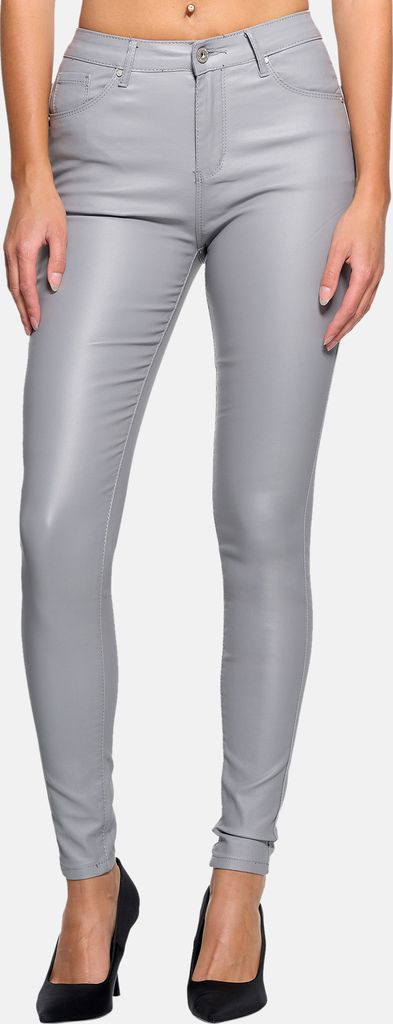 Elara Damen Hose Kunstleder Push Up Effekt DJ290-11 Grau-36 (S)