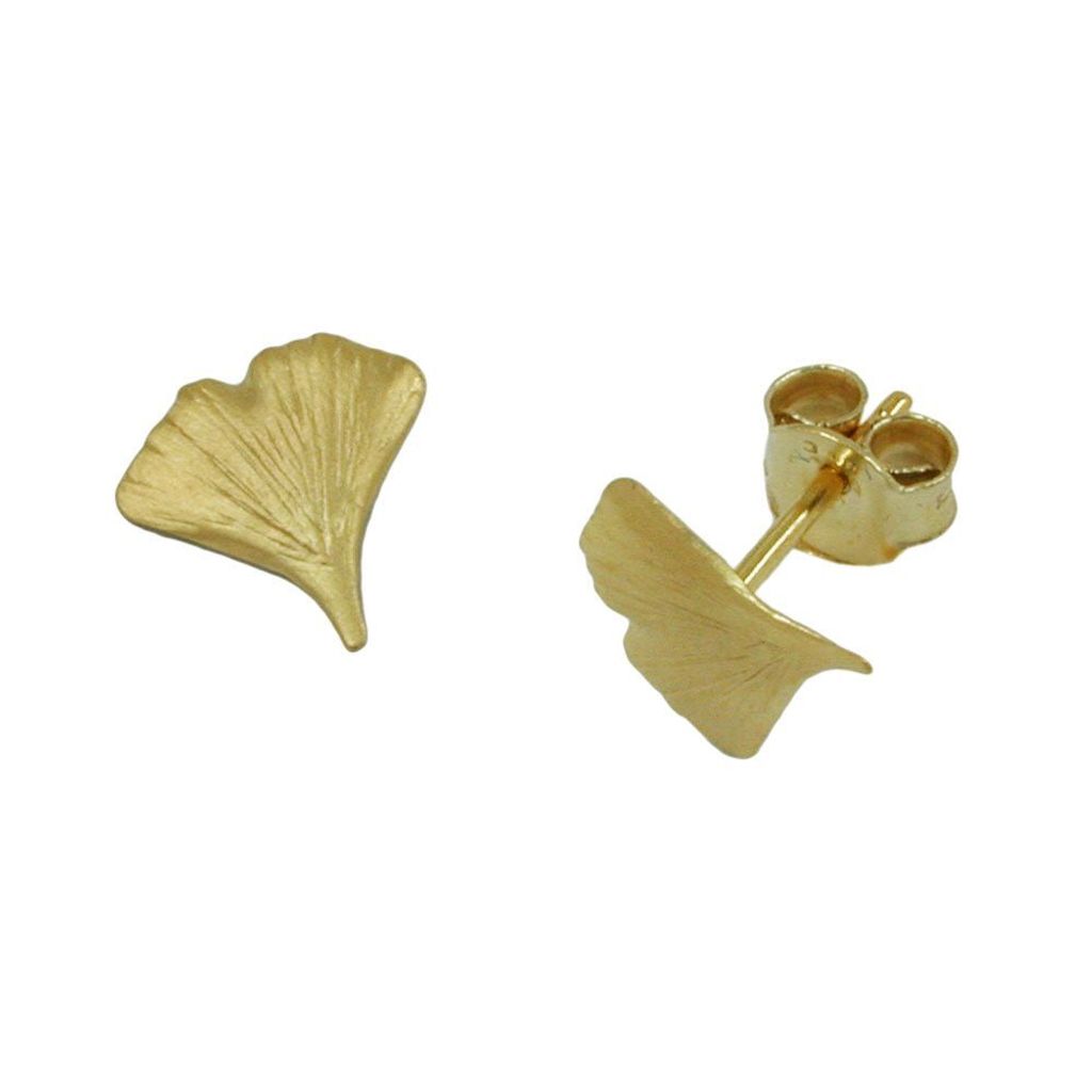 Ohrstecker Ohrring 9mm Ginkgoblatt matt 9Kt GOLD gold 9x8mm