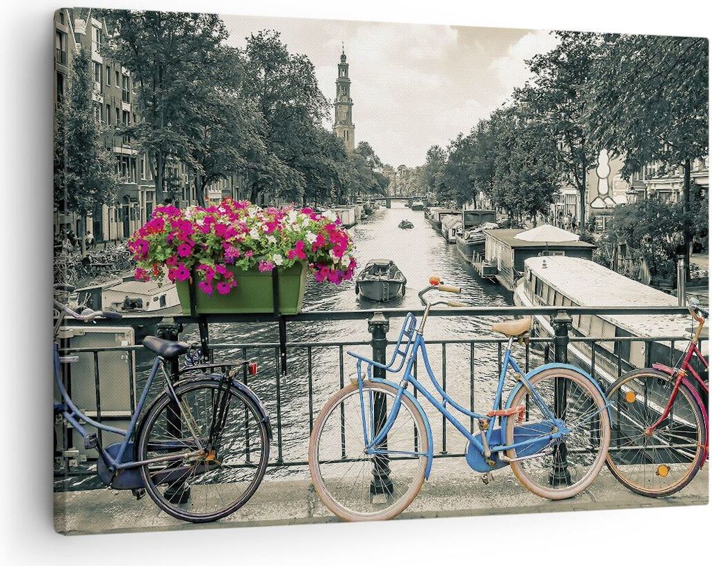 Bild auf Leinwand - Leinwandbild - Einteilig - Amsterdam Fahrräder Brücke - 70x50cm - Wand Bild - Wanddeko - Wandbilder - Leinwanddruck - Bilder ...