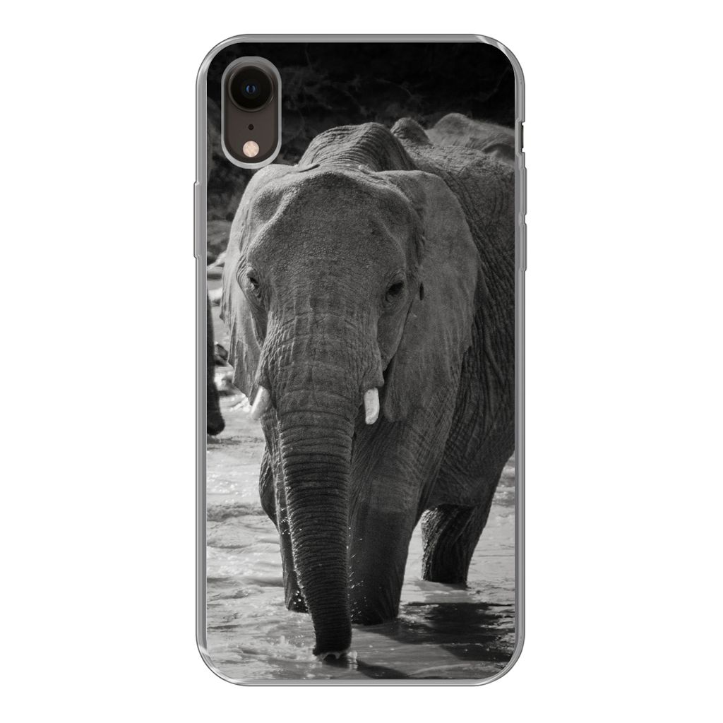 MuchoWow Handyhülle Schutzhülle Hülle für iPhone XR Elefant - Tiere - Wasser - Schwarz und weiß Silikon Softcase Handy Hülle - Schutzdeckel