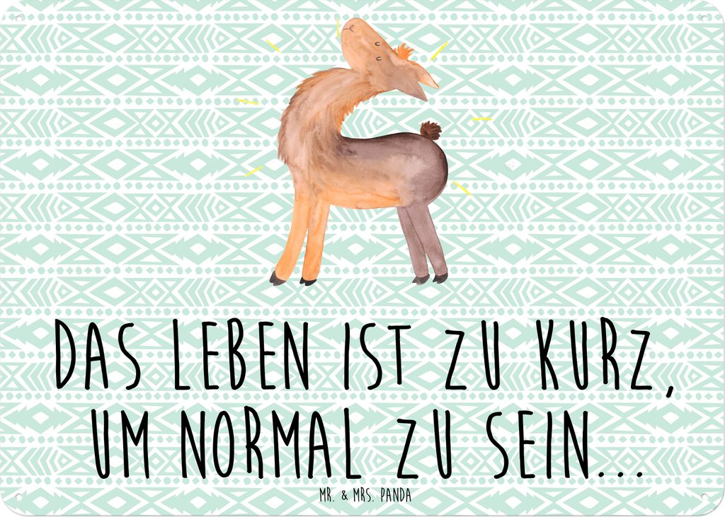 Mr. & Mrs. Panda tafel Lama Stolz DIN A6 - Aztekenblau - Geschenk, Beste Freundin, Wandbild, Lamas, Schild, Anders, Metallschild, wandtafel, Türsc...