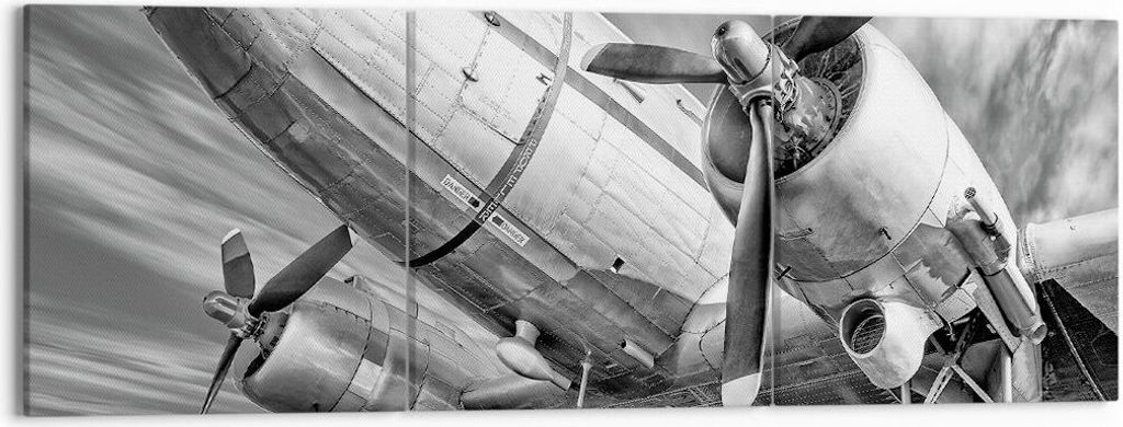 Bild auf Leinwand - Leinwandbild - 3 Teile - Flugzeug Retro Flugzeug - 150x50cm - Wand Bild - Wanddeko - Wandbilder - Leinwanddruck - Bilder - Wand...