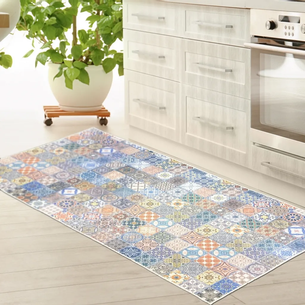 Tapis cuisine antidérapant et lavable motif mosaïque colorée 80x250cm