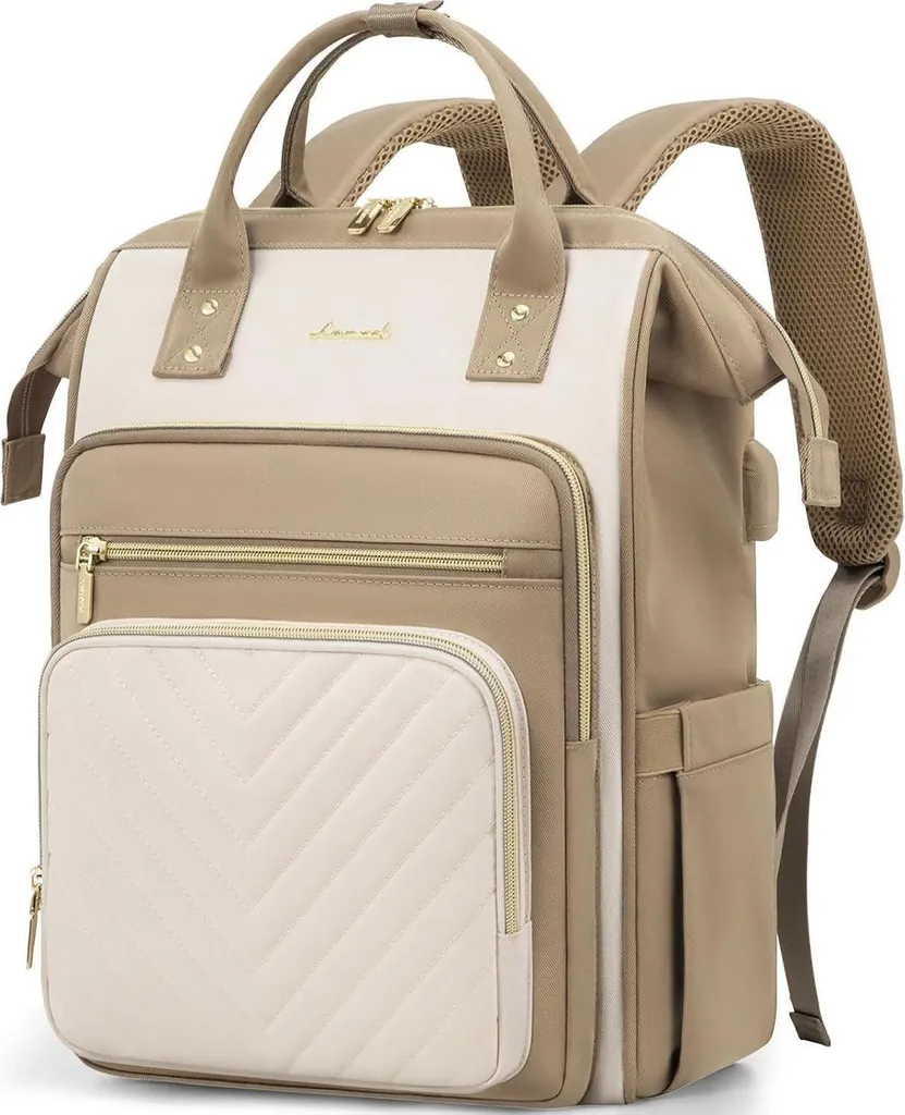 LOVEVOOK Sac à dos Femme Ordinateur 17,3 pouces Imperméable Beige