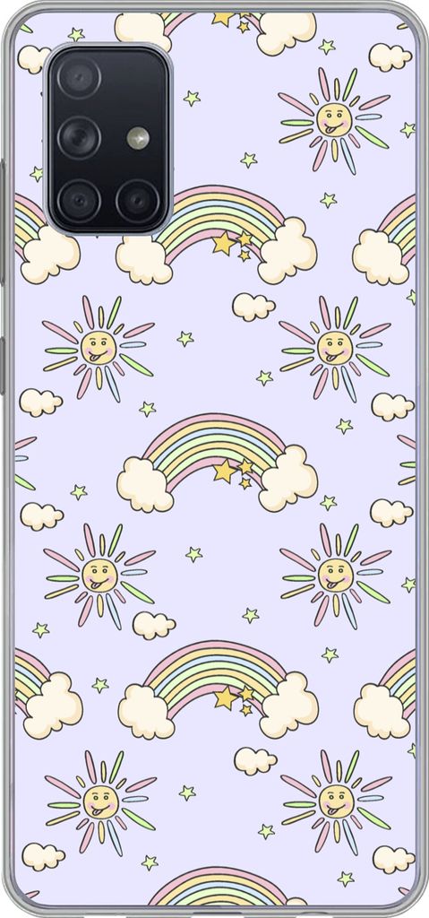 MuchoWow Handyhülle Schutzhülle Hülle für Telefoonhoesje Samsung Galaxy A51 Mädchen - Regenbogen - Sonne - Muster - Mädchen - Kinder - Kind...